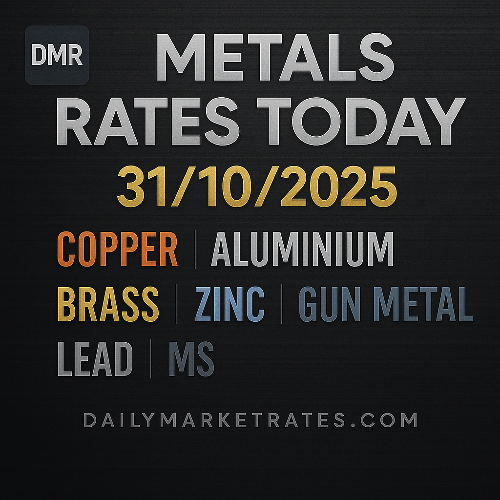 Metals Rates Today 31 October 2025 | Copper, Aluminium, Brass, Zinc, Gun Metal, Lead, MS Prices | DailyMarketRates.com